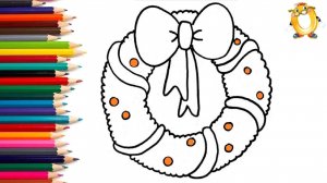 Мультик - раскраска для детей ВЕНОК. Учимся как рисовать НОВОГОДНИЙ ВЕНОК // ОБУЧАШКА ТВ