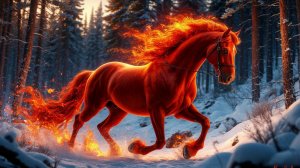 Огненная красная лошадь у ворот.