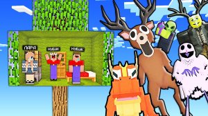 2 НУБА И ДЕВУШКА ПРО ОБУСТРОИЛИ ДОМ НА ДЕРЕВЕ ДЛЯ ПЕРСОНАЖЕЙ ИЗ 99 НОЧЕЙ В ЛЕСУ РОБЛОКС В МАЙНКРАФТ