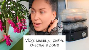Vlog: мышцы, бардак, украли цветок, животные дома, Коту лучше, замораживание еды, рыба на пару.