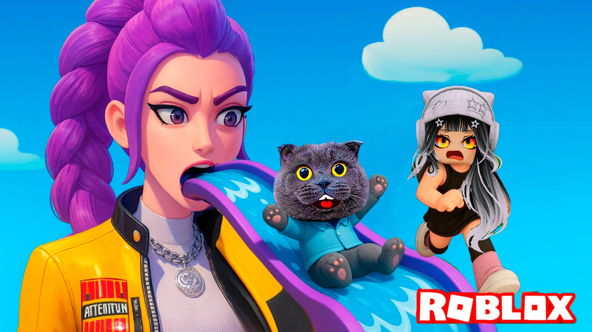 Попали в аквапарк Руми из КПоп Демон Хантерс в Роблокс. Плавай в бассейне с кот Персик в Roblox