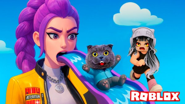 Попали в аквапарк Руми из КПоп Демон Хантерс в Роблокс. Плавай в бассейне с кот Персик в Roblox