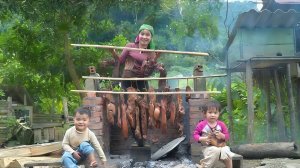 Готовлю копченую свинину со своими двумя маленькими детьми, а затем отправляю ее на рынок. Дуонг