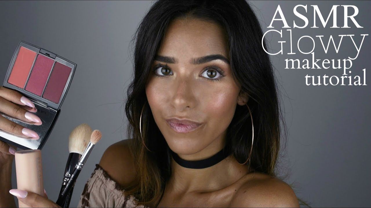 ASMR Glowy Makeup Tutorial (Tapping, Face Brushing, Cream...) смотреть онлайн
