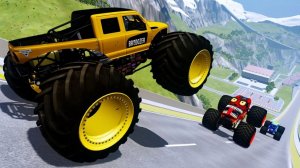 МУЛЬТИКИ ПРО МАШИНКИ Эпические прыжки и столкновения на скоростном монстр-траке Beamng Drive #60