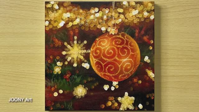 Новогодняя композиция с красным шариком на елке / Урок акриловой живописи смотреть онлайн