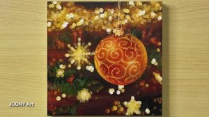 Новогодняя композиция с красным шариком на елке / Урок акриловой живописи