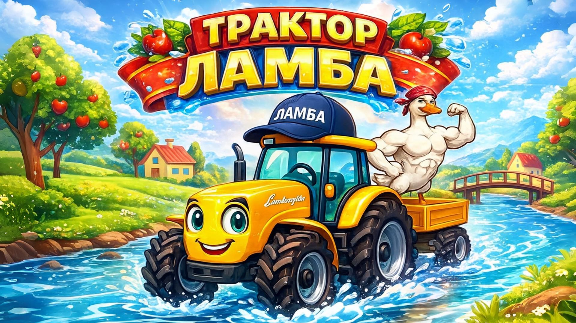 ТРАКТОР ЛАМБА VS ГУСЬ БОДИБИЛДЕР. Песенки про машинки и технику. смотреть онлайн