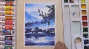 Мастер-класс для начинающих по рисованию акварелью туманного горного пейзажа, легко