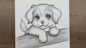 Как шаг за шагом нарисовать простую картинку Cобаки с палкой карандашом