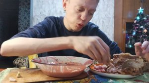 Мукбанг Обед Борщ Сало Мясо Чеснок