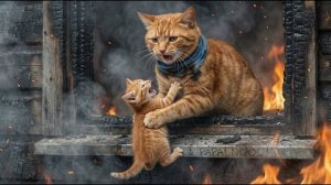 Папа-кот спасает Джинджер и маленького котенка из огня, но сам не выживает. Душераздирающая история
