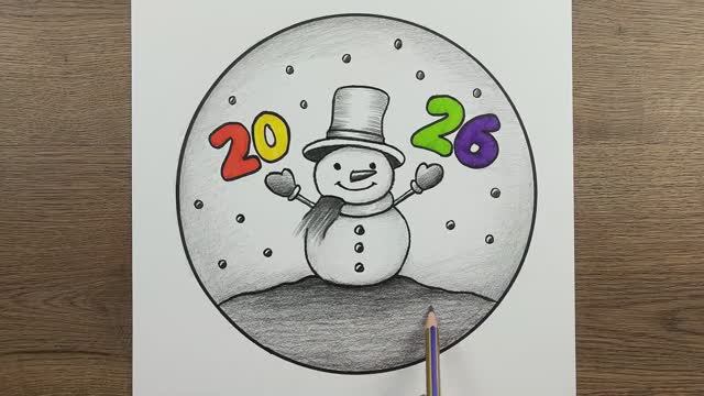 Как легко нарисовать новогодний пейзаж — пошаговый урок рисования новогодней картинки 2026 года смотреть онлайн