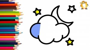 Мультик - раскраска для детей НОЧЬ И ЗВЕЗДЫ. Учимся как рисовать НОЧНОЕ НЕБО И ЗВЕЗДЫ // ОБУЧАШКА ТВ