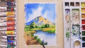 Акварельная живопись для начинающих: горный пейзаж. Пошаговый урок для начинающих