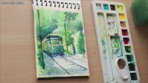 Акварельный рисунок для начинающих «Поезд сквозь лес»