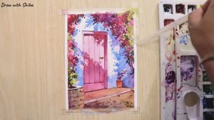 Мастер-класс для начинающих по рисованию акварелью цветочного дерева и двери.