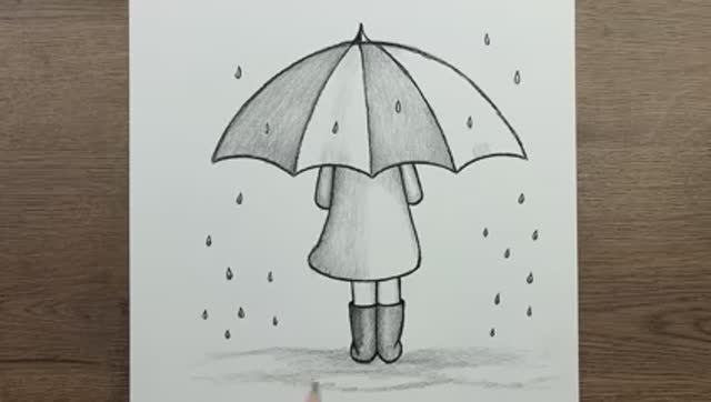 Как нарисовать простой рисунок карандашом девочки с зонтиком смотреть онлайн