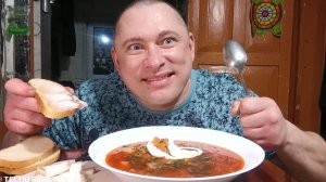 мукбанг/обжорыч/Борщ супец,сало , горчица/