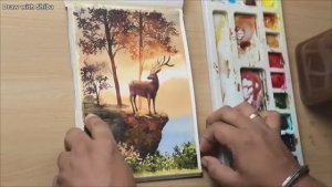 Рисуем акварелью оленя в лесу (легко)