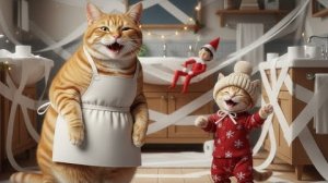 Любопытный котенок, который верит, что эльф на полке это тайный помощник Санта Клауса