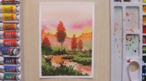 Мастер-класс для начинающих по рисованию акварелью красивого заката и дерева