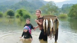 Ловлю рыбу ловушками для продажи на рынке. Забочусь о цыплятах и утятах. Дуонг. Вьетнам