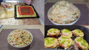 Мясо Порционное, Запеканка с Фаршем в Духовке,  Два Салата: Крабовый и С Ананасами. Рецепты ПП.