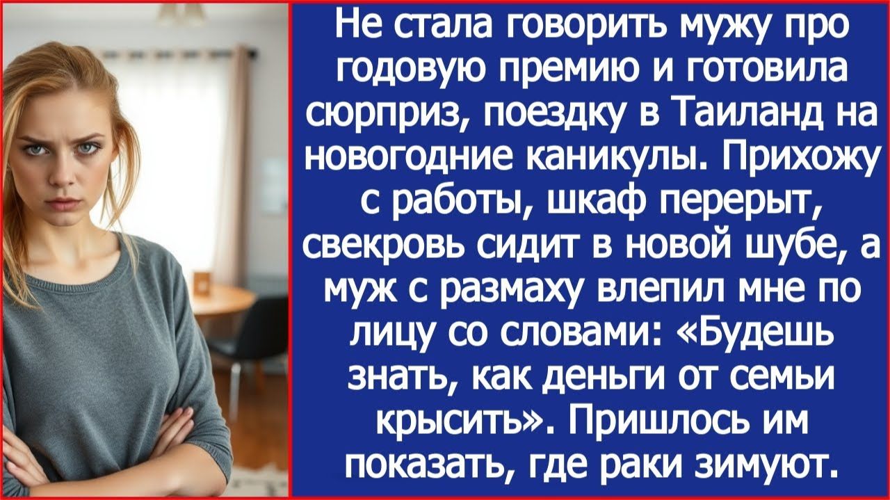 «Будешь знать, как деньги от семьи крысить!» Муж ударил меня, когда свекровь нашла мою премию. смотреть онлайн
