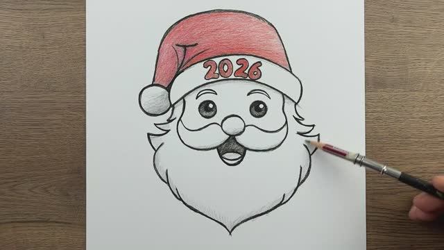 Как нарисовать Деда Мороза или Санта-Клауса. Простой пошаговый рисунок «С Новым годом 2026» смотреть онлайн