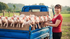 Продаю 20 поросят. Везу на трехколесном грузовике на местный рынок. Фуонг. Вьетнам