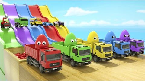 Песенка для маленькой акулы - 5 разноцветных яиц и 5 разноцветных машинок - Детские стишки и песенки смотреть онлайн