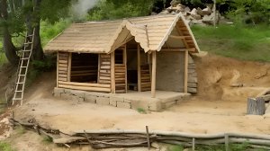 Построил дом в горах из брёвен и камня за 60 дней. Бушкрафт