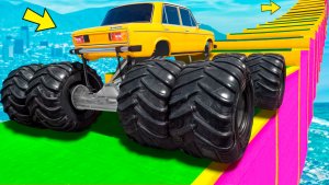 Как далеко сможет чит монстр трак забраться по ступенькам лестницы? Эксперименты ГТА 5