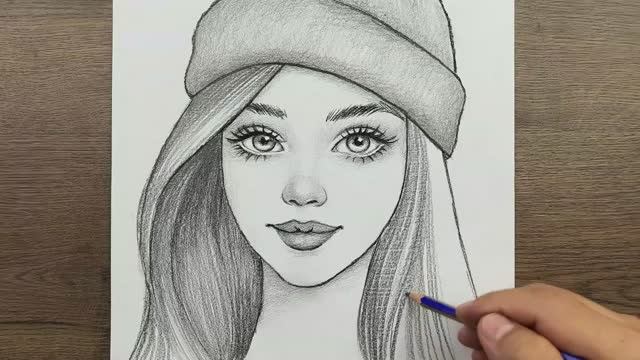 Рисунок красивой девушки, пошаговый простой портрет девушки, выполненный карандашом смотреть онлайн