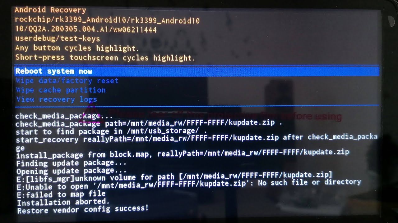 Recovery меню Android автомагнитолы на процессоре Rockchip с MCU CSN2 смотреть онлайн