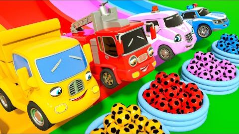 Песня «Колёса автобуса» + «Малышка-акула» — машины спасателей и футбольные мячи | Детские стишки смотреть онлайн