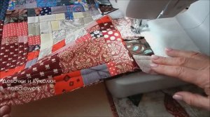 Лоскутная подушка из маленьких обрезков. Цветная мозаика из обрезков. Пэчворк.