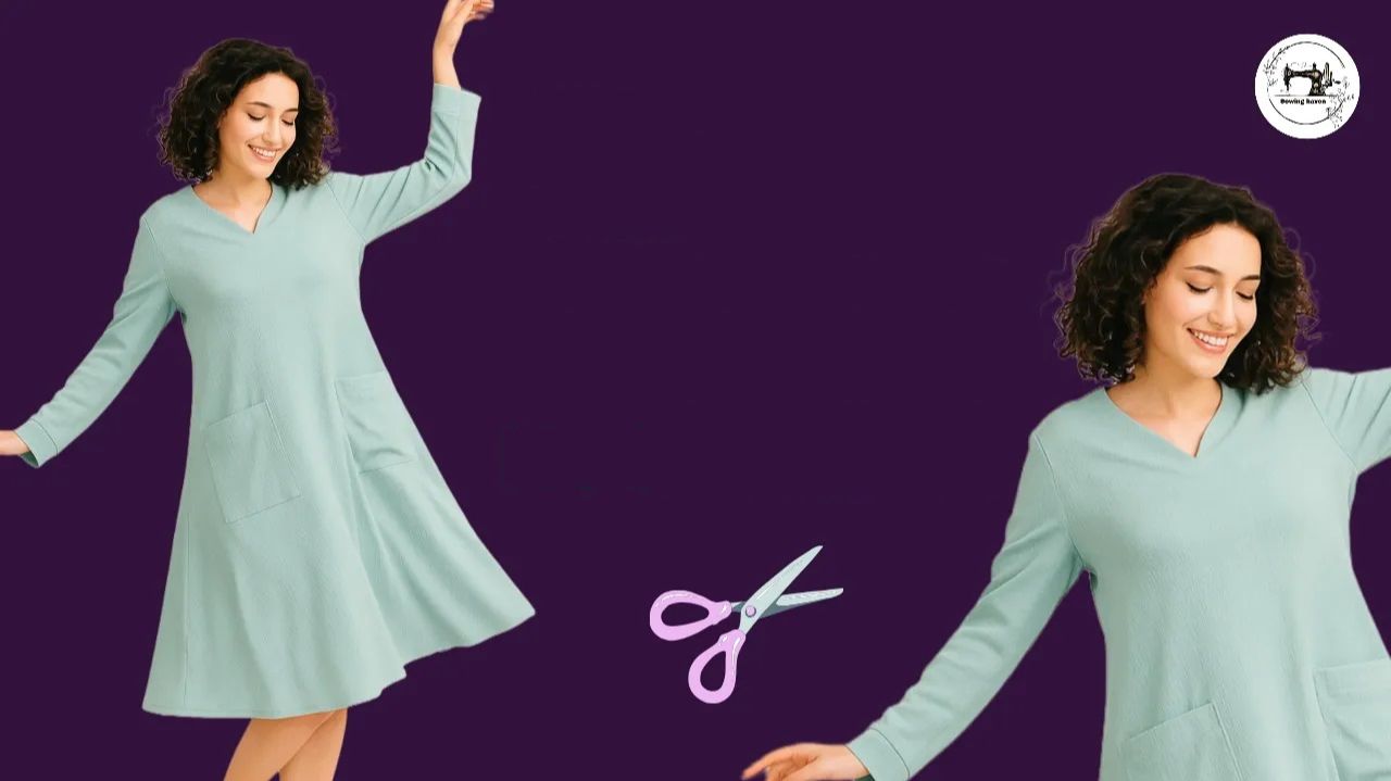 Крой и шитье платья А-силуэта с длинными рукавами и карманами. смотреть онлайн