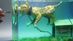 Собака-зомби на привязи под водой. Как сделать необычную диораму из полимерной глины своими руками.