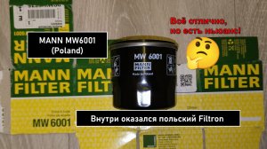 Распил масляного фильтра MANN MW6001 (Poland). Аналог MANN W67/1