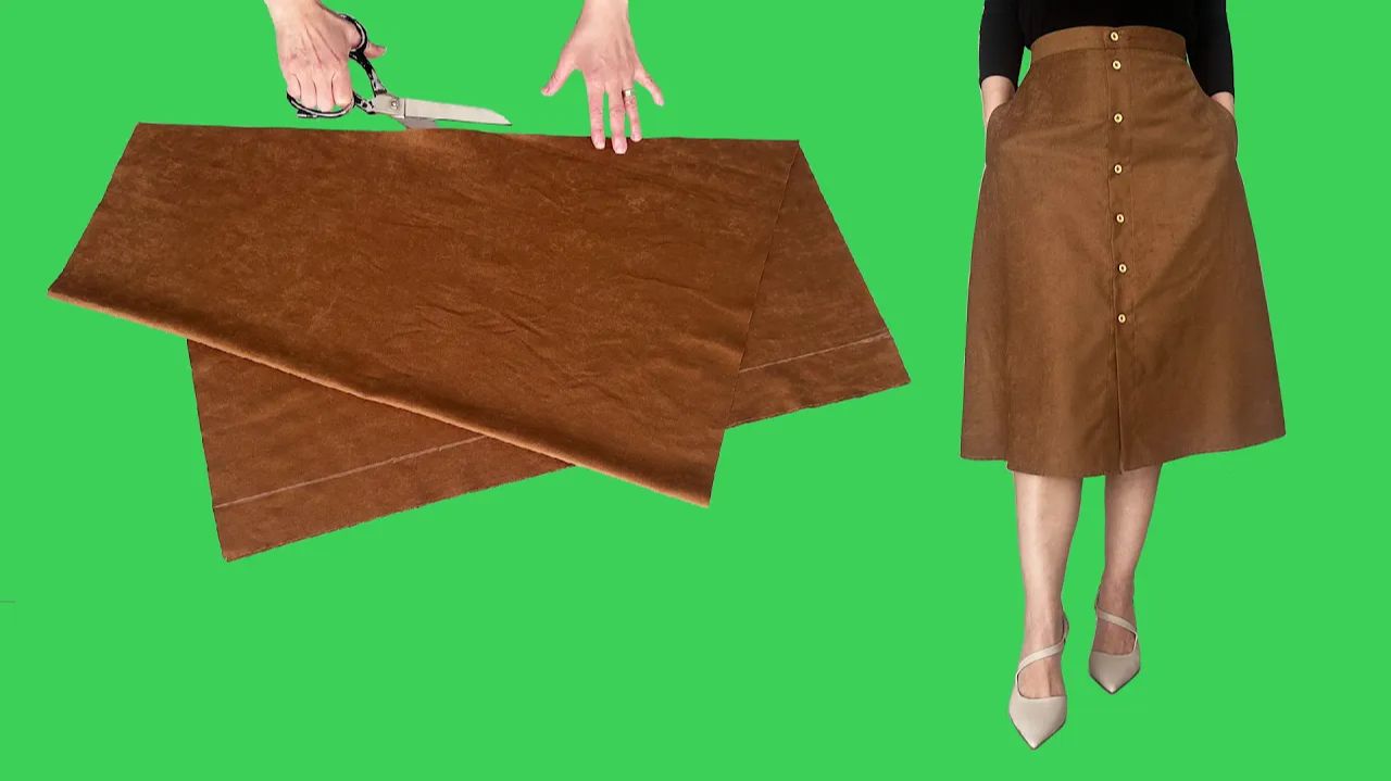 Модная расклешённая юбкас пуговицами спереди и карманами. Крой и Пошив смотреть онлайн