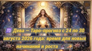 ♍ Дева — Таро-прогноз с 24 по 30 августа 2026 года: время для новых начинаний и роста 🔮✨