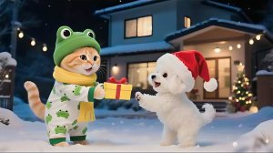 Очаровательный рыжий котенок отправляется раздавать подарки вместе с котом Санта-Клаусом