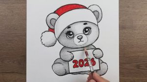 Как нарисовать милого Плюшевого Мишку карандашом. Пошаговый урок по рисованию к Новому году 2026