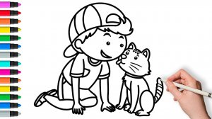 Как нарисовать мальчика с котенком. Рисунок и раскраска ️ #рисунок #раскраска #длядетей