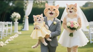 Котенок Джинджер присоединяется к папе Коту и маме Кошке на фотосессии в честь годовщины свадьбы