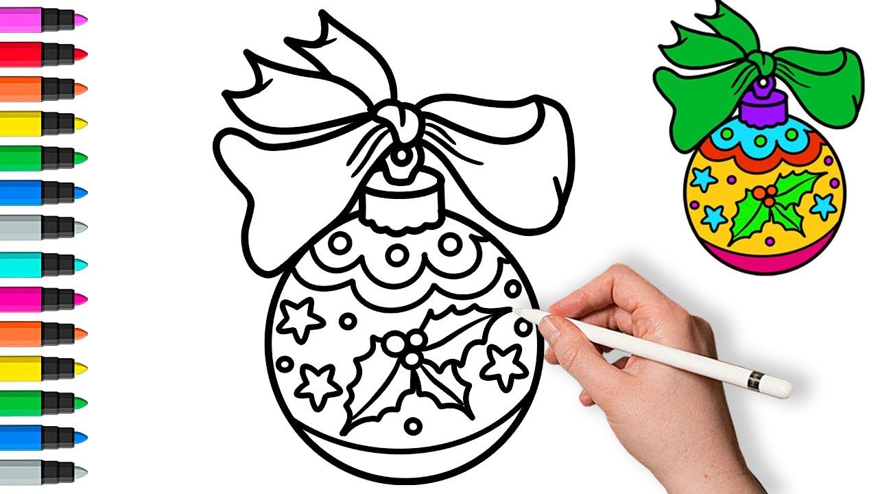 Как нарисовать украшение на ёлку Новогодний шар. Рисунок и раскраска смотреть онлайн