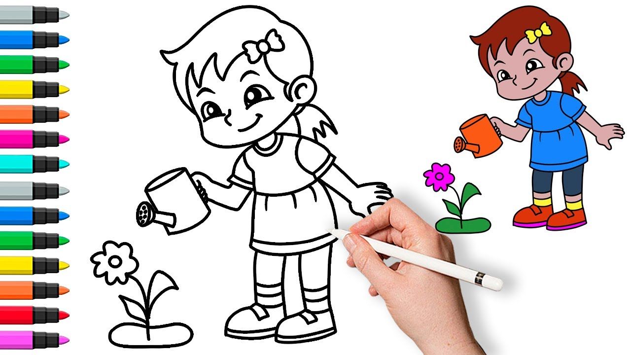 Как нарисовать девочку и цветок Рисунок и раскраска #рисунок #раскраска #длядетей смотреть онлайн