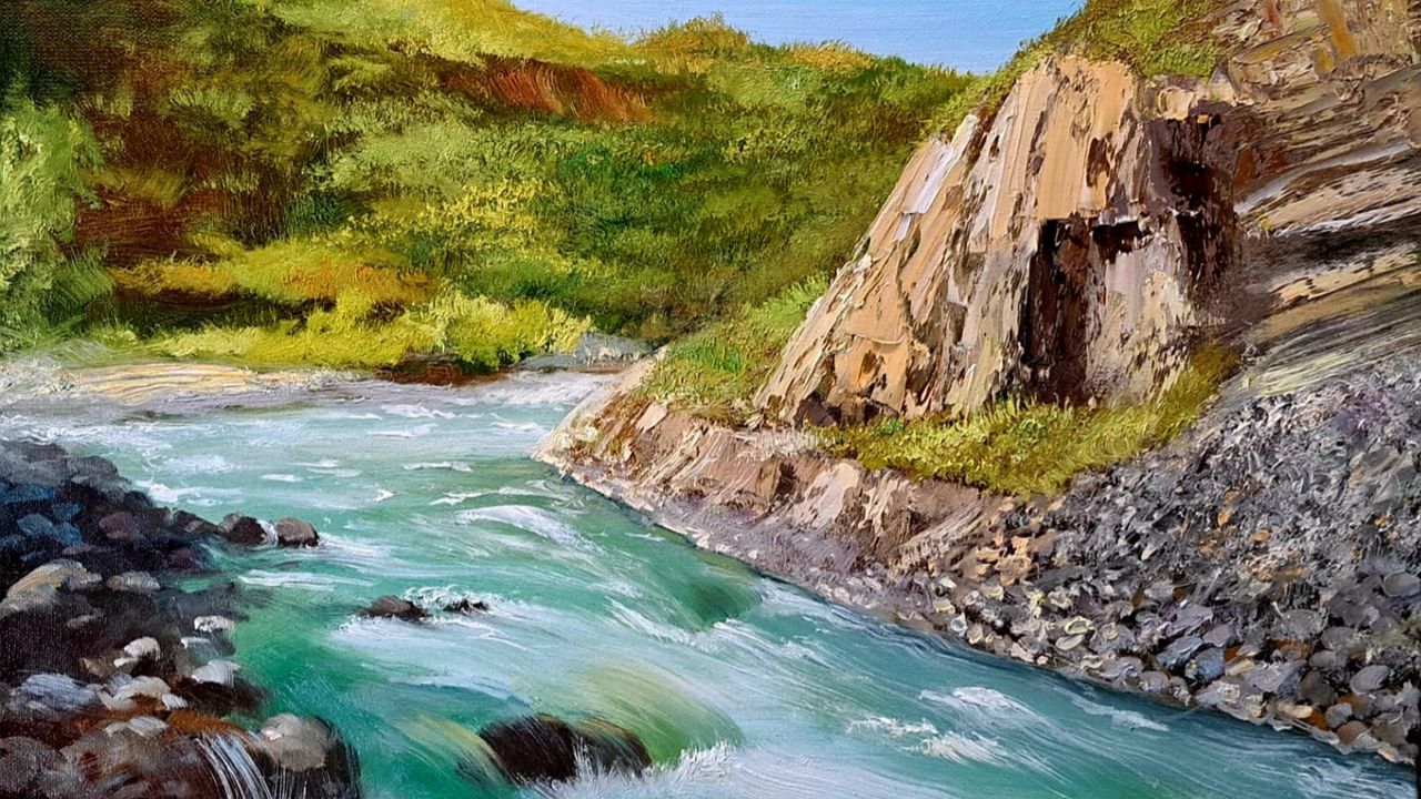 Река.Живопись маслом смотреть онлайн